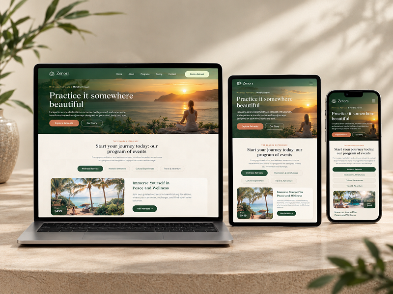 Zenora Retreats Yoga Website — website preview